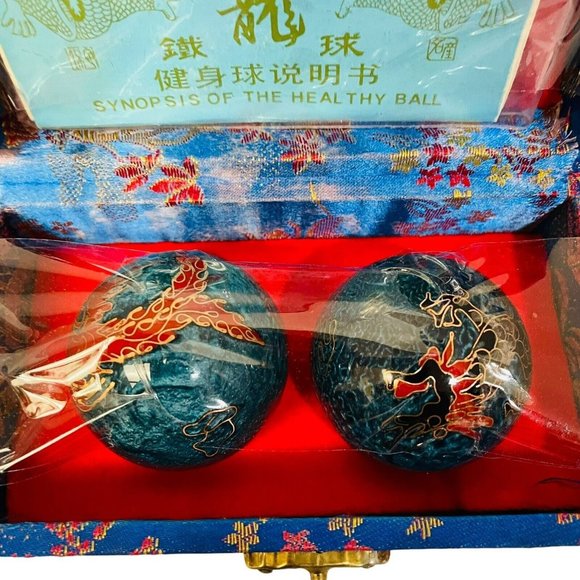 DRAGON BAODING IRON BALLS IN Blue CASE WITH ORIGINAL PAPER IRON DIRECTION- - Picture 2 of 7
